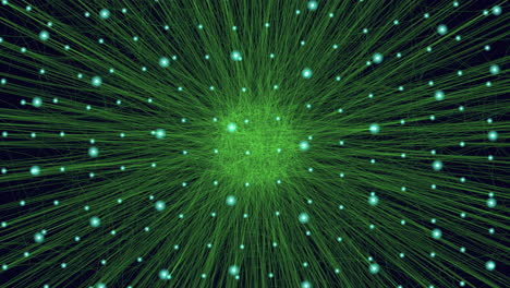 Grün-Leuchtendes-Spiralmuster-Mit-Beweglichen-Punkten-Auf-Dunklem-Hintergrund